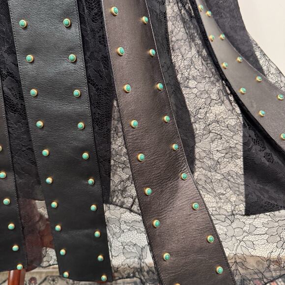 Valentino Black Leather Lace Maxi Skirt Runway 2016 Studded High Waist $10k Sz 4 - Picture 7 of 16